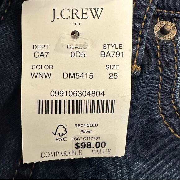 J CREW 10" high-rise skinny Jeans NWT Signature Stretch+ Item BA791 Size 25 - Picture 10 of 15